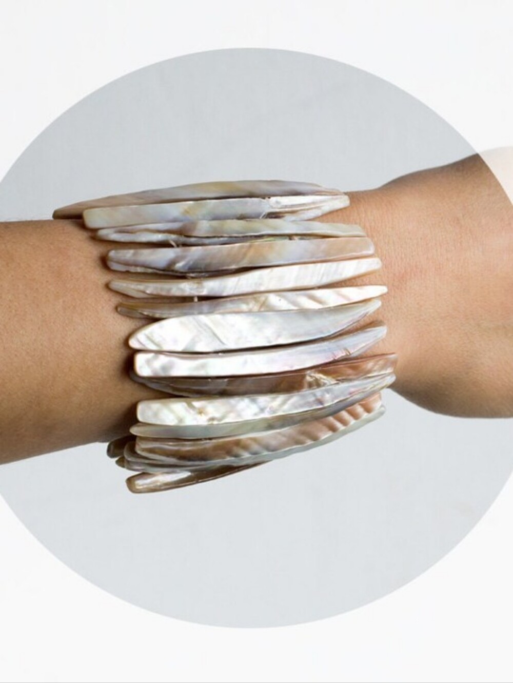 Iridescent Bohemian Mother-of-Pearl / Abolone Stretch Slip On Bracelet -